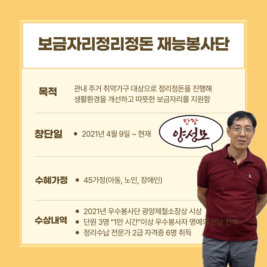 보금자리정리정돈 재능봉사단 배분사업 우수사례 수상